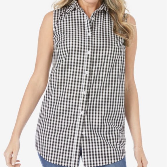 Tommy Hilfiger Tops - TOMMY HILFIGER Black & White Gingham Checked Sleeveless Button Down L